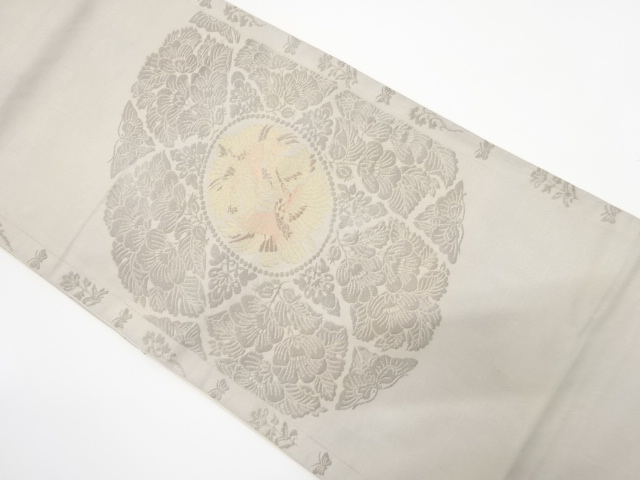 JAPANESE KIMONO / ANTIQUE FUKURO OBI / SILK / WOVEN CRANE & FLOWER